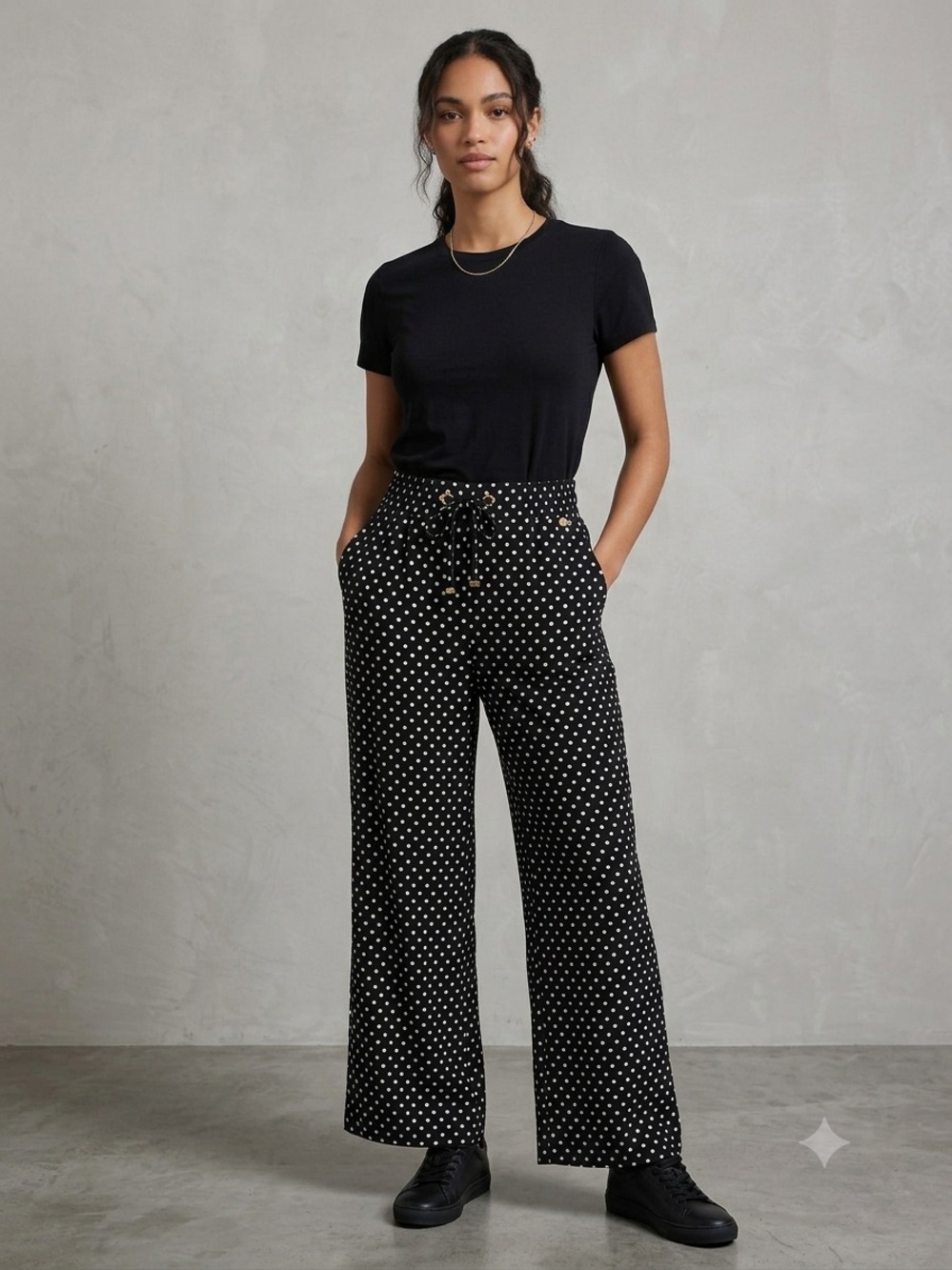 MICHAEL Michael Kors Black and White Wide Leg Polka Dot Pants Women’s Size Large